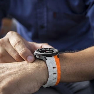 grey-orange-hex-pattern-garmin-quatix-5-watch-straps-nz-silicone-football-pattern-watch-bands-aus