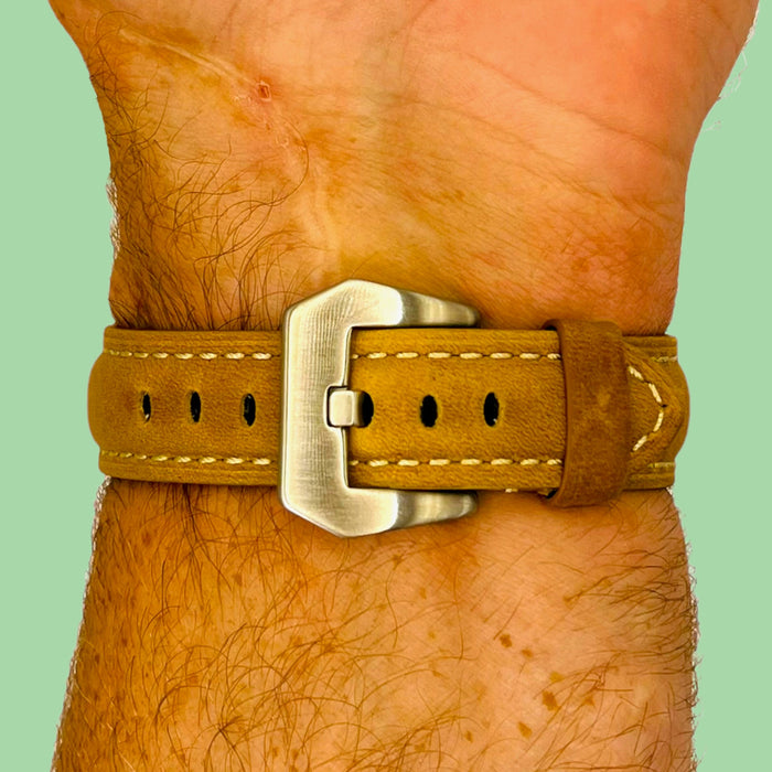 brown-silver-buckle-garmin-forerunner-165-watch-straps-nz-retro-leather-watch-bands-aus